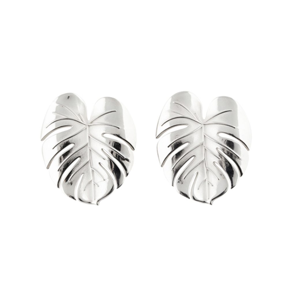 Palm Leaf Earrings Silver Large