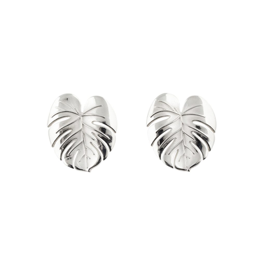 Palm Leaf Silver Earrings Small