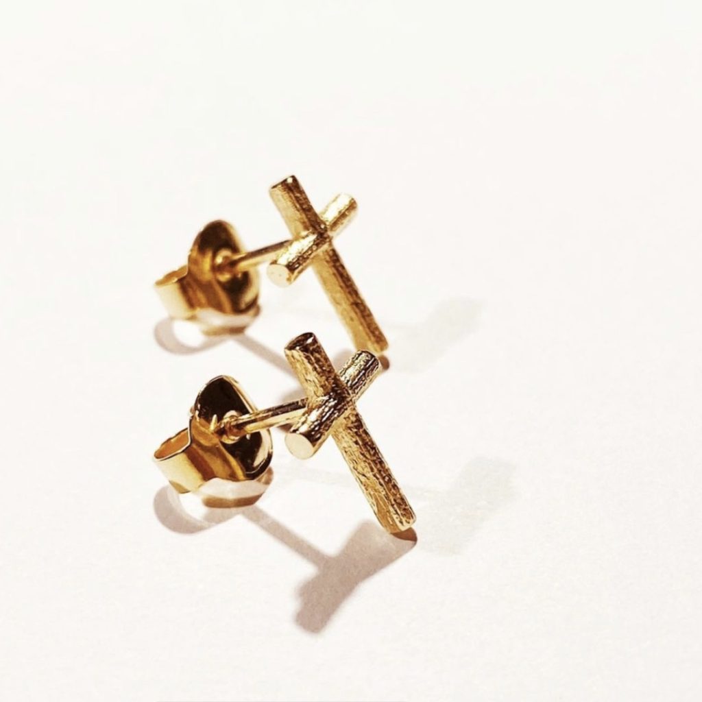 Branch Cross Pin Earrings Gold