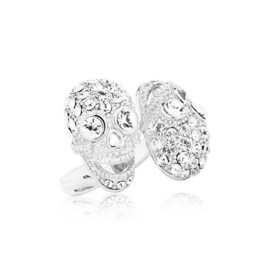 Ring Double Skulls White S
